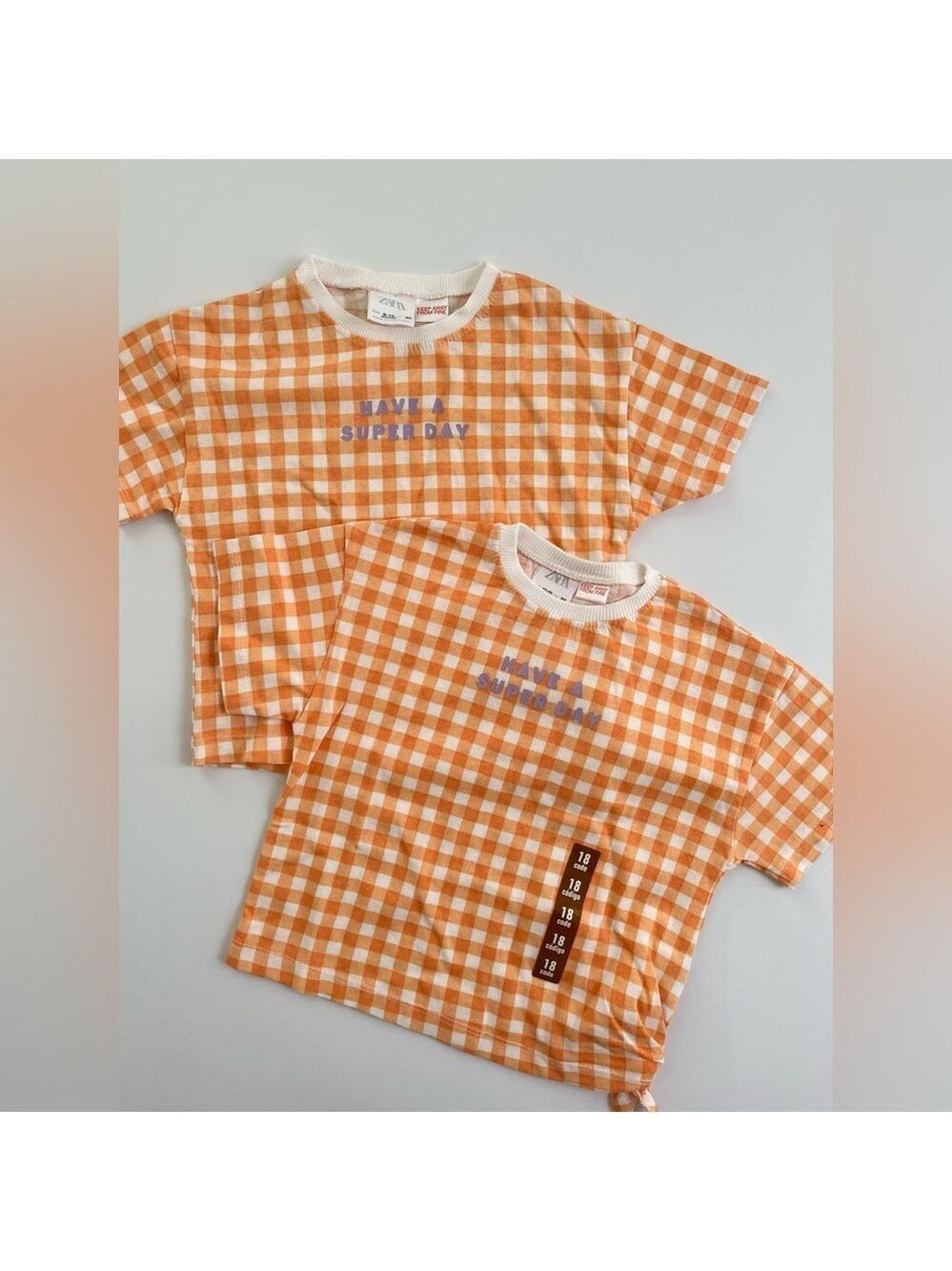 Zara Orange and White Gingham Short Sleeve Tee